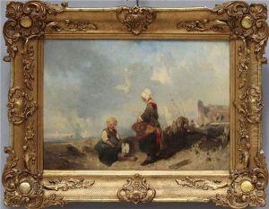 Hollandische Kuste Mit Kindern Vor Stadtsilhouette by Charles Hoguet