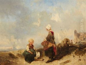 View Of A Dutch Coastline With A Child Playing by Charles Hoguet