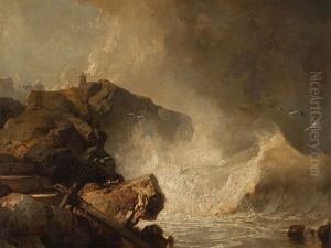 Stormy Cliff With Lighthouse by Charles Hoguet