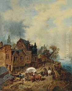 Stadt Am Fluss Mit Belebter Strase by Charles Hoguet