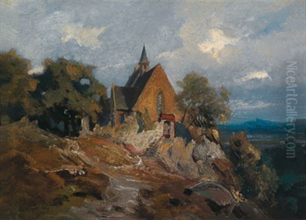 Mittelgebirgslandschaft Mit Einer Hochgelegenen Kapelle - view 1