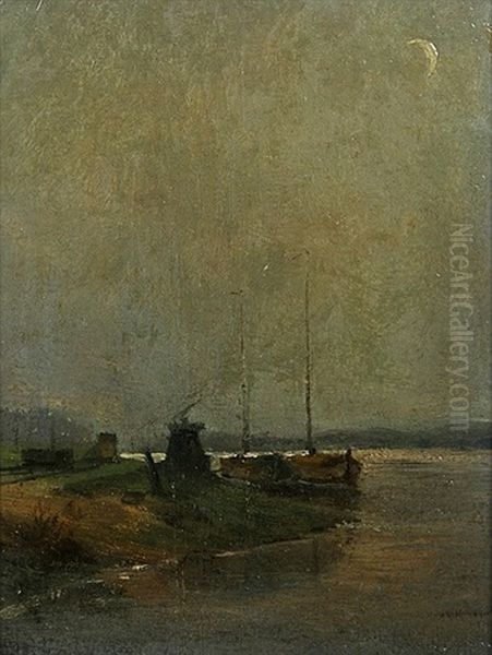 Boote Am Ufer Bei Zunehmendem Mond - view 1