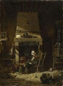 Bauerin Mit Kleinem Kind In Der Kuche by Charles Hoguet