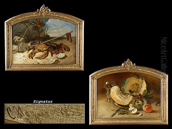 Stilleben Mit Hummer, Krebsen Und Muscheln (+ Stilleben Mit Melone Und Apfeln Auf Einem Zinnteller Mit Weinglas; Pair) - view 1