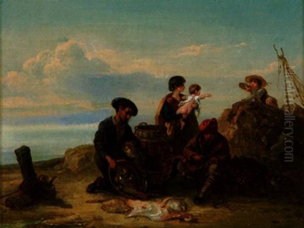 Bretonische Fischerfamilie Am Strand - view 1