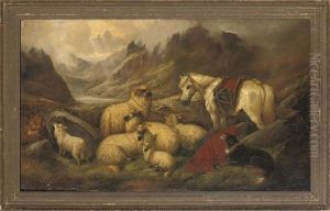 Guarding The Flock In A Highland Landscape by John Barker