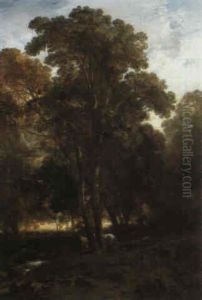 Waldinneres, Im Halbdunkel Stallknecht Mit Einem Schimmel by Charles Hoguet