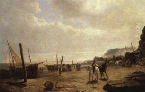 Normannische Strandpartie Mit Buntem Treiben Normannische Strandpartie Mit Buntem Treiben
