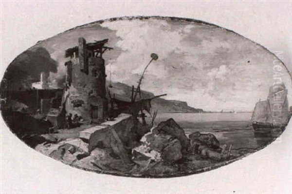 Kustenlandschaft Mit Fischern Bei Einer Ruine Am Ufer Vorn - view 1