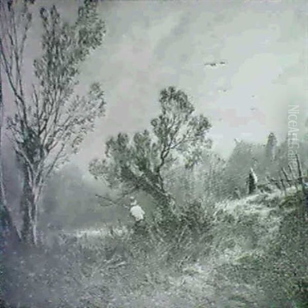 An Angler On A Wooded Riverbank - view 1