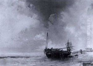 Marine Mit Einem Auf Den Strand Gesetzten Fischkutter by Charles Hoguet