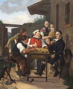 Johann Gaspar Lavater Beim Landlichen Kartenspiel by Friedrich Hohbach