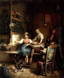 Kinder Mit Tieren In Der Stube by Friedrich Hohbach