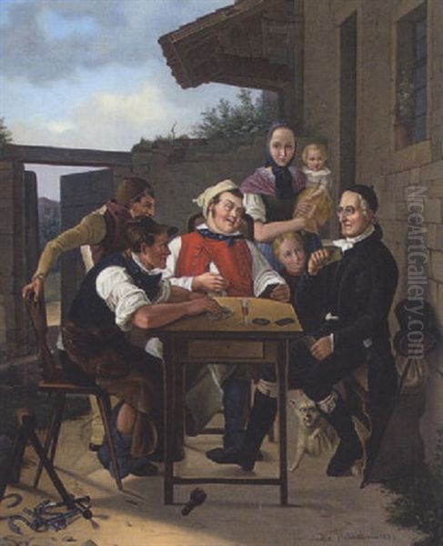 Kartenspieler Vor Der Dorfschmiede - view 1