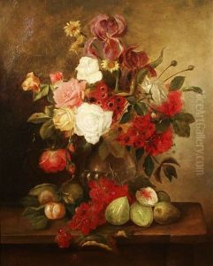 Still Life With Flowers And Fruit by Enrico Hohenberger