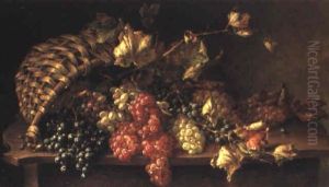 Still Life With Grapes On Table by Franz Hohenberger