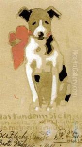 Hund Mit Roter Schleife (postkarte) by Ludwig Hohlwein