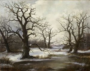Winterlandschaft Mit Alten Eichen Und Zwei Hirschen Winterlandschaft Mit Alten Eichen Und Zwei Hirschen