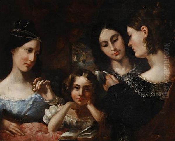 Portrait Of Four Girls Said To Be Laura, Octavia, Rosamond And Emily Barker - view 1
