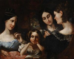 Portrait Of Four Girls Said To Be Laura, Octavia, Rosamond And Emily Barker by Lucette E. Barker