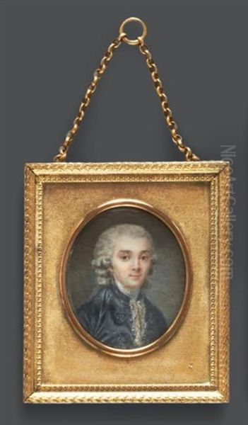 Portrait De Jeune Homme En Habit De Soie Gris-bleu Et Perruque A Rouleaux, En Buste De Trois-quarts Vers La Droite, Presque De Face - view 1