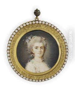 Comtesse Diane De Polignac, In Decollete White Dress, Flowers And Peppermint Green Ribbon In Her Upswept Powdered Hair, Wearing A Pearl Necklace And Earrings