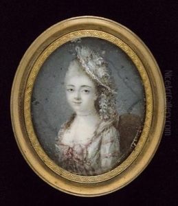 A Lady, Seated, Wearing Pale Green Dress Decorated With Pink Ribbons, Her Bonnet Similarly Decorated by Claude Jean Baptiste Hoin