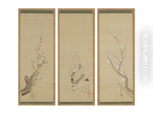 The God Of Longevity, A Crane And Plum Trees (a Set Of Three Scrolls)