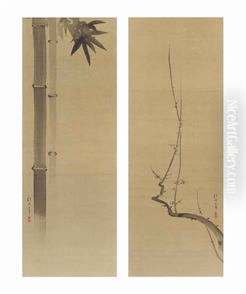 Bamboo Plants And A Gnarled Plum Branch (pair) - view 1