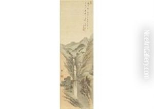 Bridge And Waterfall At Shinano Region by Katsushika Hokusai