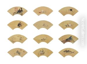 Album Of Fan Paintings (12 Works) by Katsushika Hokusai