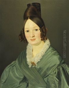 Portrait Of A Young Woman In A Green Silk Dress