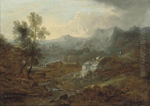 A Mountainous River Landscape by Benjamin Barker Of Bath