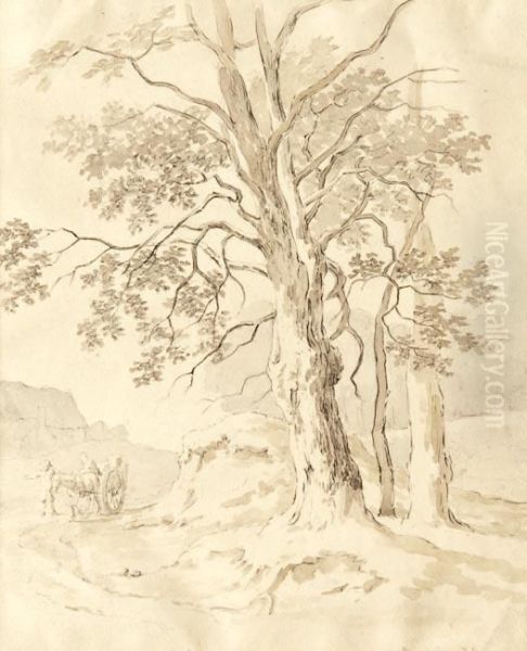 Figures With A Horse And Cart On A Country Road - view 1