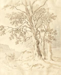 Figures With A Horse And Cart On A Country Road by Benjamin Barker Of Bath
