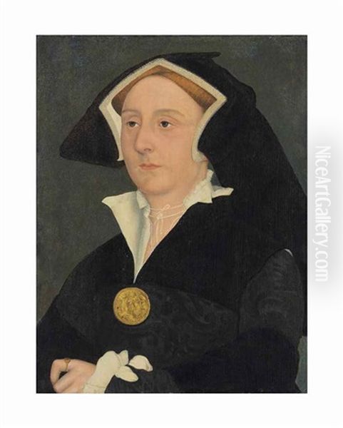 Portrait Of Elizabeth Jenks, Lady Rich (d. 1558), Half-length, In A White Shirt And Black Dress And Headdress Decorated With Pearls And Gold Medallion - view 1