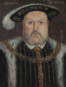 Portrait Of King Henry Viii (1491-1547), Bust-length, In A Fur-lined Cloak And Gold-brocade Doublet, With A Chain And Feathered Black Hat by Hans Holbein the Younger