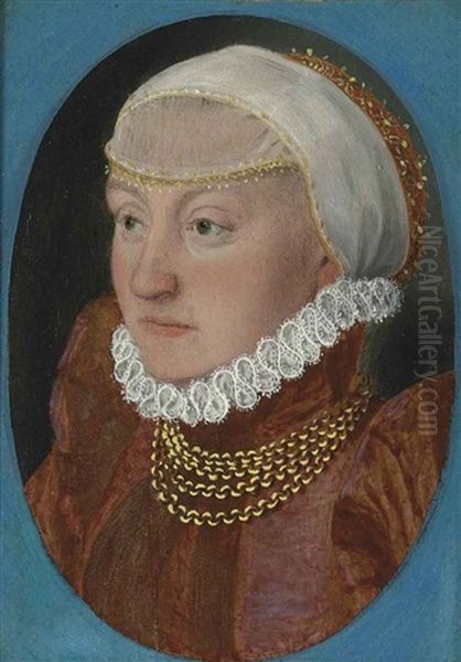 Portrait Of A Lady, Bust-length, In A Red Dress And Headdress - view 1