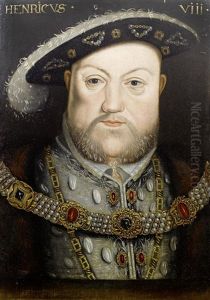 Portrait Of Henry Viii, In Grey Embroidered Costume And A Fur-trimmed Mantle by Hans Holbein the Younger