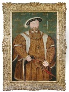 Portrait Of Henry Viii, Wearing Emeralds, Rubies, Sapphires, Ermine And Cloth Of Gold by Hans Holbein the Younger