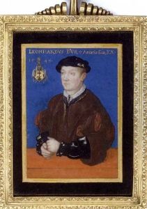 Leonhardus Baur With His Arms Resting On A Ledge, In Black Doublet, The Sleeves Slashed To Reveal White, Brown Coat With Large Lapels ... (attr. In Collab. W/bernard Lens)