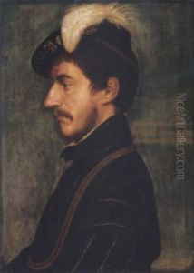 Portrait Of Sir Nicholas Poyntz Wearing A Black Tunic, A Black Hat, And A Gold Chain by Hans Holbein the Younger