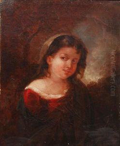 Portrait Of A Young Girl In Woodland by John Joseph Barker Of Bath