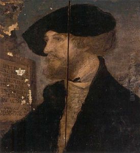 Portrait Of Bonifacius Amerbach In A Black Costume And Hat, Beside A Marble Plaque by Hans Holbein the Younger