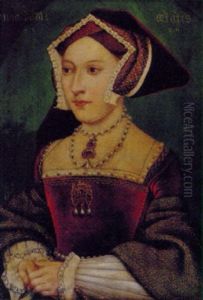 Portrait Of A Lady In A Burgandy Jewel And Gold-embroidered Dress With White Sleeves (jane Seymour?) by Hans Holbein the Younger
