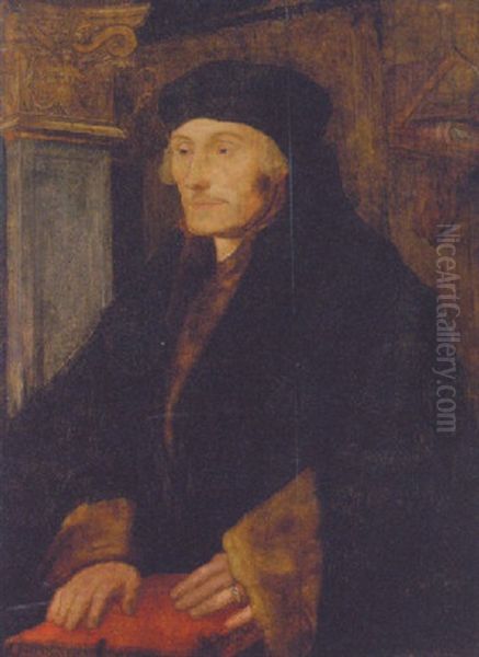 Portrait Of Erasmus In A Fur Trimmed Coat, His Hands Resting On A Book - view 1