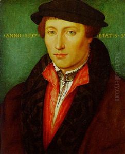 Portrait Of A Gentleman, Wearing A White Shirt, A Red Jerkin And A Full-lined Brown Coat