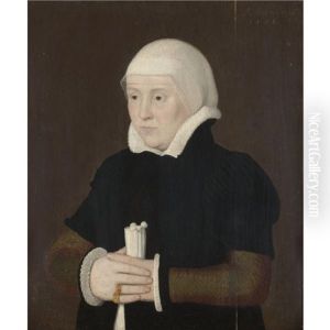 Portrait Of A Lady Wearing A Black Coat With A White Collar And Cuffs by Ambrosius Holbein