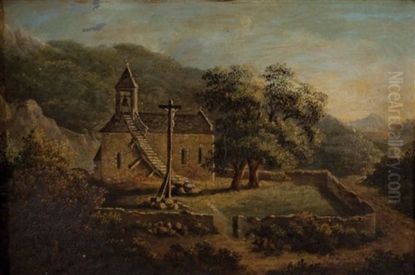 Kapelle Mit Freistehendem Kreuz In Landschaft - view 1