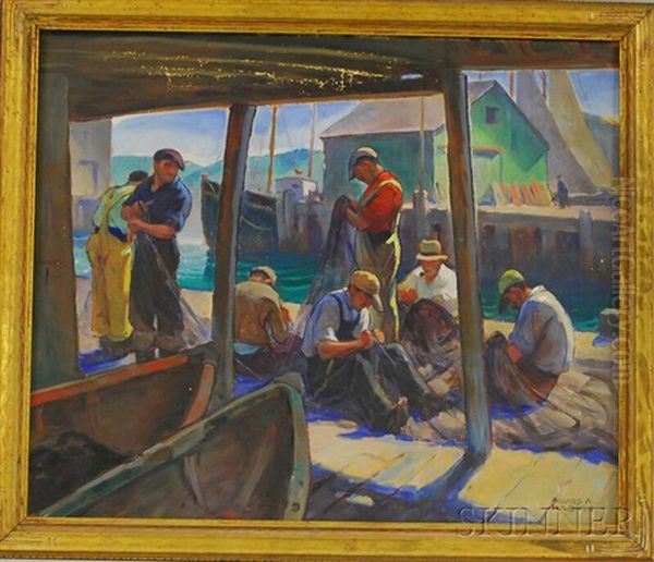 Mending The Nets On The Wharf - view 1
